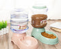 Automatic gravity pet feeder and water dispenser for dogs and cats that provides continuous food and fresh water with spill-free design.