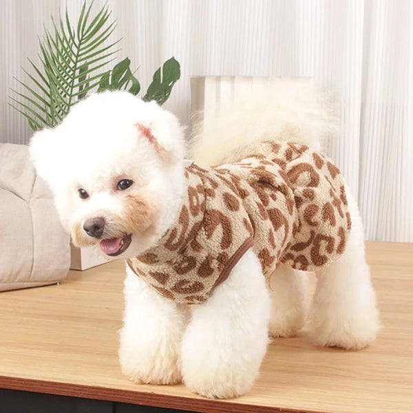 Soft fleece sleeveless winter dog coat with elastane, designed for small dogs to provide warmth, flexibility, and comfort while allowing full freedom of movement in cold weather