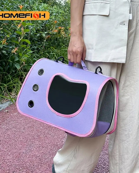 Foldable breathable pet carrier bag for small dogs and cats with mesh ventilation and easy-access opening for safe and comfortable travel