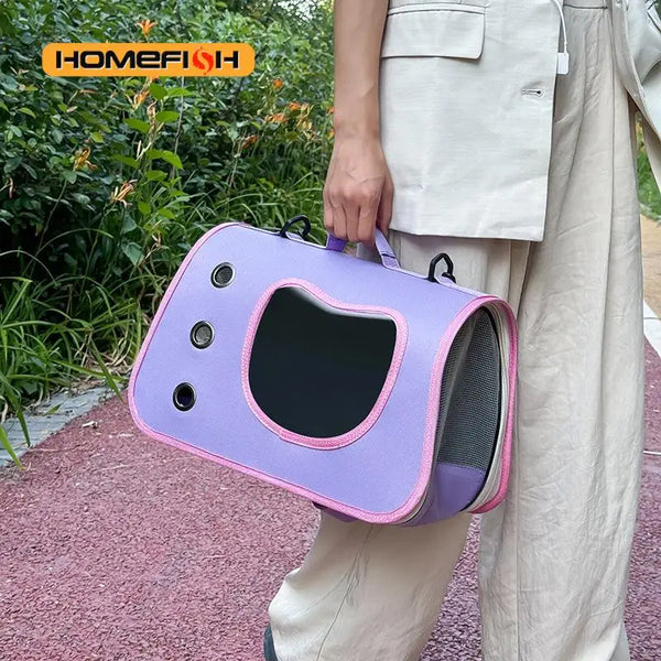 Foldable breathable pet carrier bag for small dogs and cats with mesh ventilation and easy-access opening for safe and comfortable travel