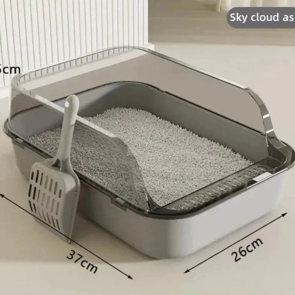 semi-enclosed cat litter box for small and medium cats, with raised edges, double-barrier design, easy to clean, durable and odor-free