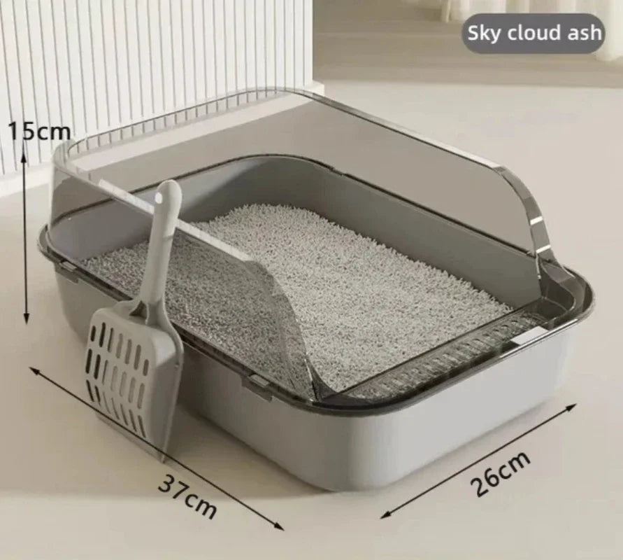 semi-enclosed cat litter box for small and medium cats, with raised edges, double-barrier design, easy to clean, durable and odor-free
