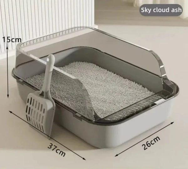 semi-enclosed cat litter box for small and medium cats, with raised edges, double-barrier design, easy to clean, durable and odor-free