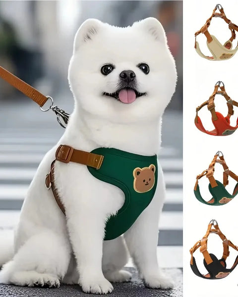 Dog harness and leash set soft polyester adjustable escape proof pet vest