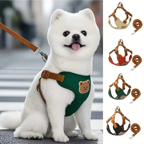 Dog harness and leash set soft polyester adjustable escape proof pet vest