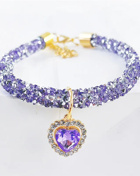 Heart Gem Crystal Pet Collar | Rhinestone Necklace for Cats and Dogs | RoyalPrimer