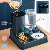 Automatic pet feeder and water dispenser 2-in-1 for cats and small dogs. Gravity-based system ensures continuous fresh food and water, promoting healthy digestion and convenience for daily feeding.