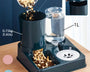 Automatic pet feeder and water dispenser 2-in-1 for cats and small dogs. Gravity-based system ensures continuous fresh food and water, promoting healthy digestion and convenience for daily feeding.