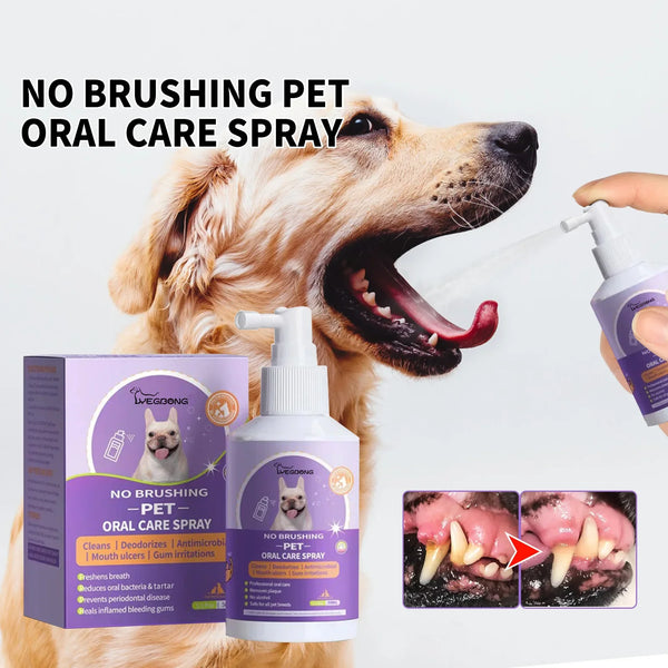 Original pet oral care spray for dogs and cats, prevents tartar, eliminates bad breath, keeps teeth healthy, safe for daily use.