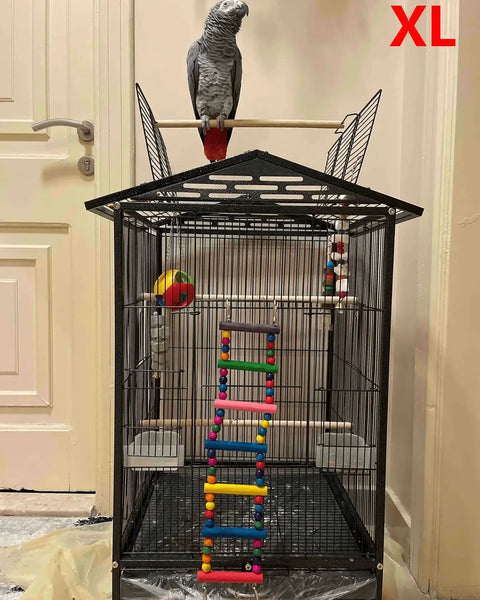 Original colorful wooden bird ladder and swing for small parrots, parakeets, and cockatiels, safe climbing, playing, and resting accessory.