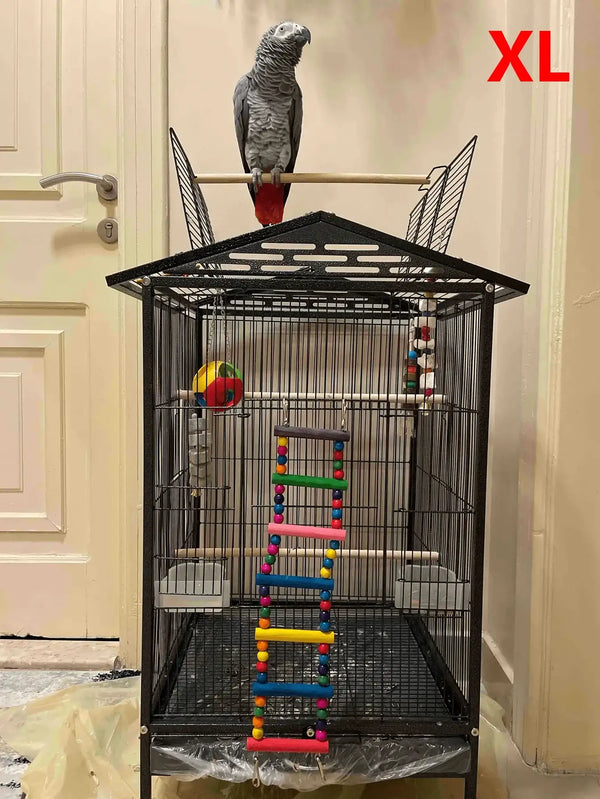 Original colorful wooden bird ladder and swing for small parrots, parakeets, and cockatiels, safe climbing, playing, and resting accessory.