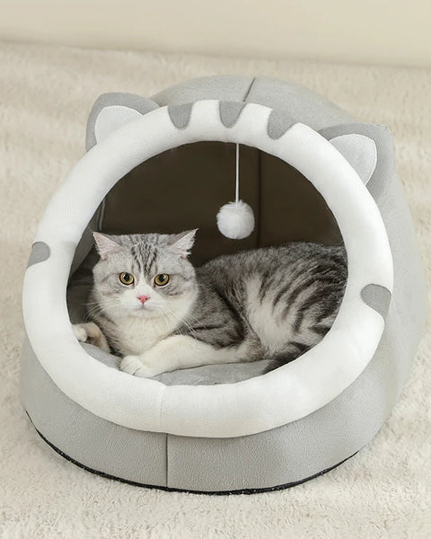 Original cozy cave-shaped pet bed for cats and small dogs, soft and insulated, promotes comfort, privacy, relaxation, and easy cleaning.