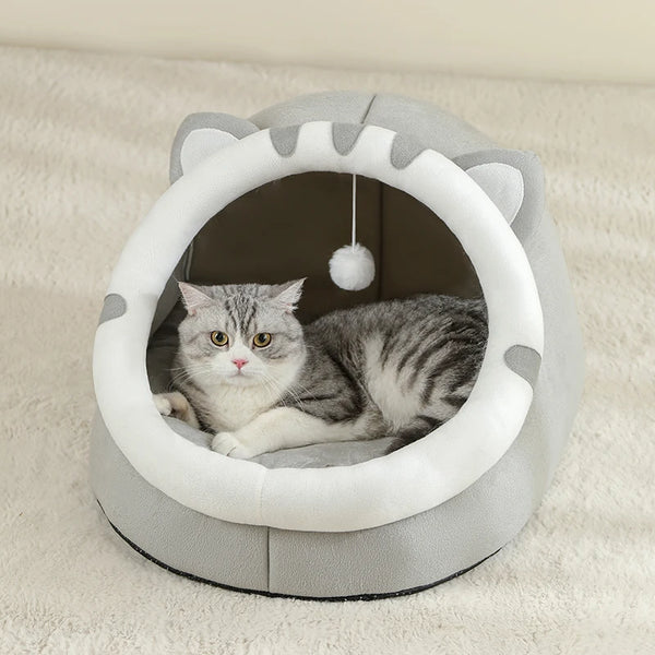 Original cozy cave-shaped pet bed for cats and small dogs, soft and insulated, promotes comfort, privacy, relaxation, and easy cleaning.