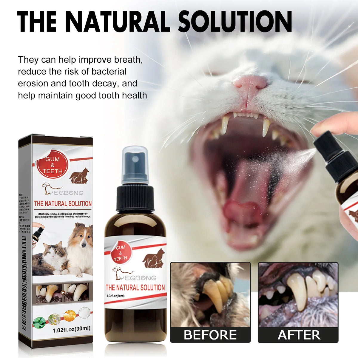 Original dog and cat dental spray, bad breath remover, tartar control, plaque reduction, healthy gums, easy oral care, 30ml.