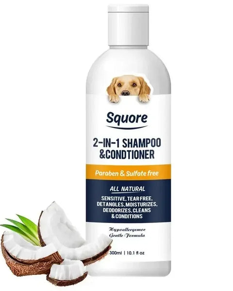 Gentle and original 2-in-1 dog and cat shampoo and conditioner, cleans and moisturizes fur, suitable for sensitive skin, removes dirt and odors, keeps pets soft and healthy.