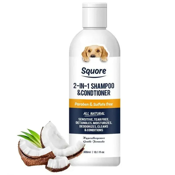 Gentle and original 2-in-1 dog and cat shampoo and conditioner, cleans and moisturizes fur, suitable for sensitive skin, removes dirt and odors, keeps pets soft and healthy.