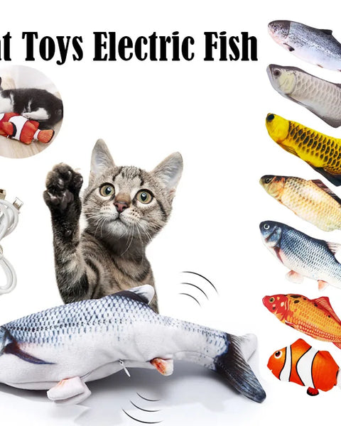 Interactive original electric cat toy fish, USB rechargeable, soft and durable, encourages play, exercise, and mental stimulation for cats, safe and realistic plush design.