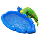 Original multifunctional parrot food tray and bath in blue, safe feeder, play, and bathing accessory for parrots, parakeets, and cockatiels.