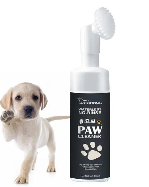 Original pet paw cleaning foam with silicone scrubber, gentle natural ingredients, safe for dogs and cats, removes dirt and mud, portable 100ml.