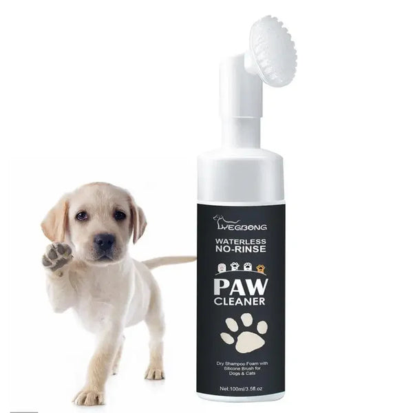 Original pet paw cleaning foam with silicone scrubber, gentle natural ingredients, safe for dogs and cats, removes dirt and mud, portable 100ml.