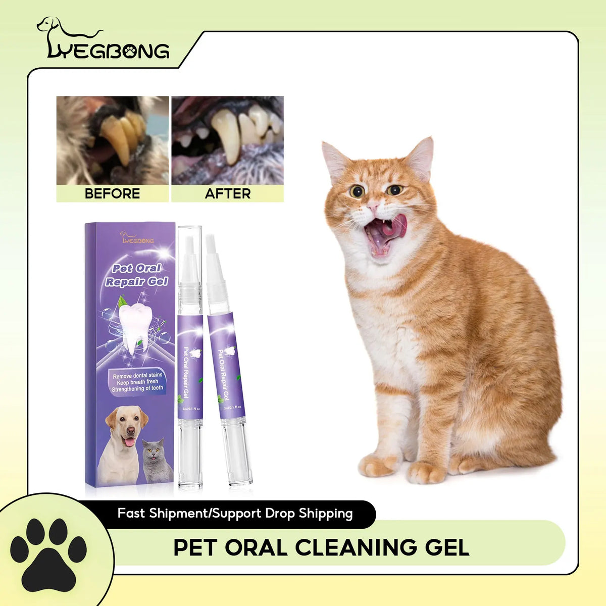 Safe and original pet dental gel for dogs and cats, removes stains, tartar, and bad breath, promotes healthy gums, and supports oral hygiene with natural ingredients.