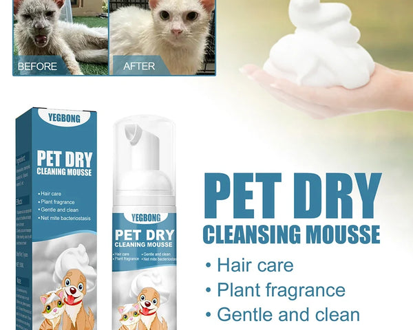 Original pet dry shampoo for dogs and cats, waterless cleaning, deodorizing, fur softening, and detangling.