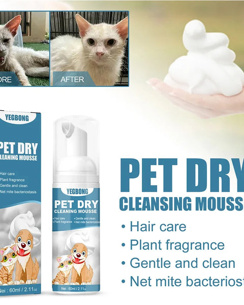 Original pet dry shampoo for dogs and cats, waterless cleaning, deodorizing, fur softening, and detangling.