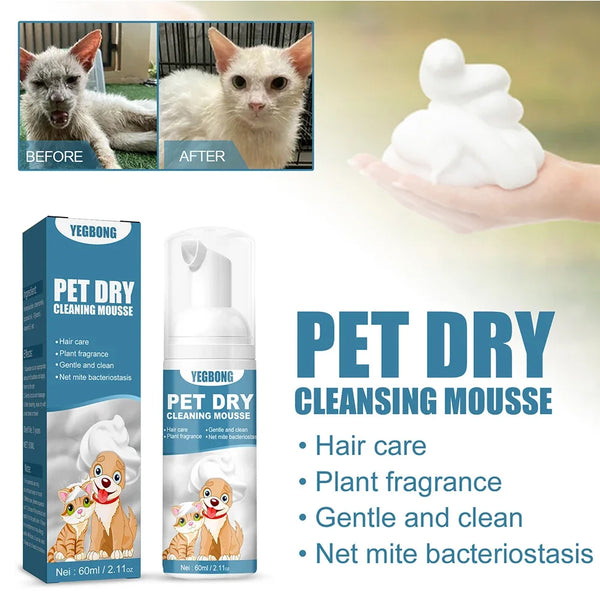 Original pet dry shampoo for dogs and cats, waterless cleaning, deodorizing, fur softening, and detangling.