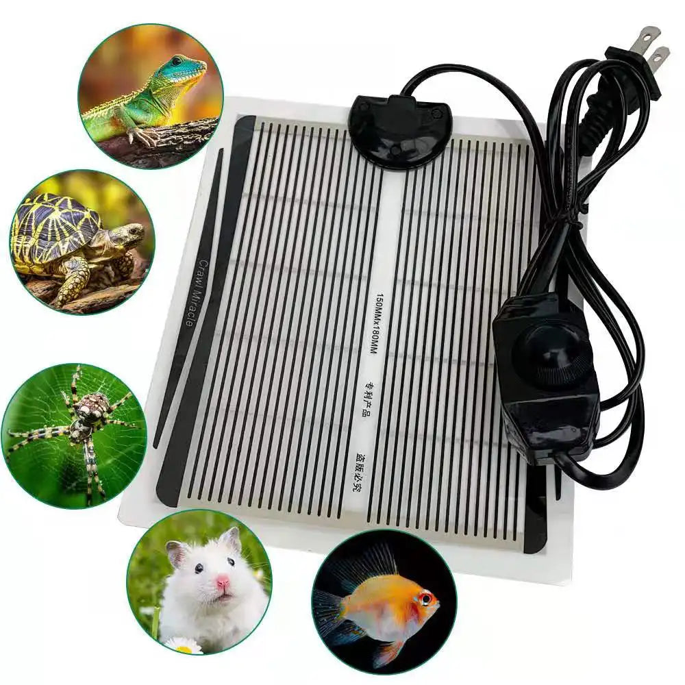 Original reptile heating mat with adjustable temperature controller, safe and durable for spiders, snakes, lizards, tortoises, and other reptiles.
