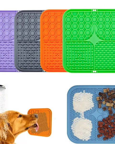 silicone licking mat for dogs and cats, slow feeding bowl with suction cups, calming aid for baths, grooming and stress relief