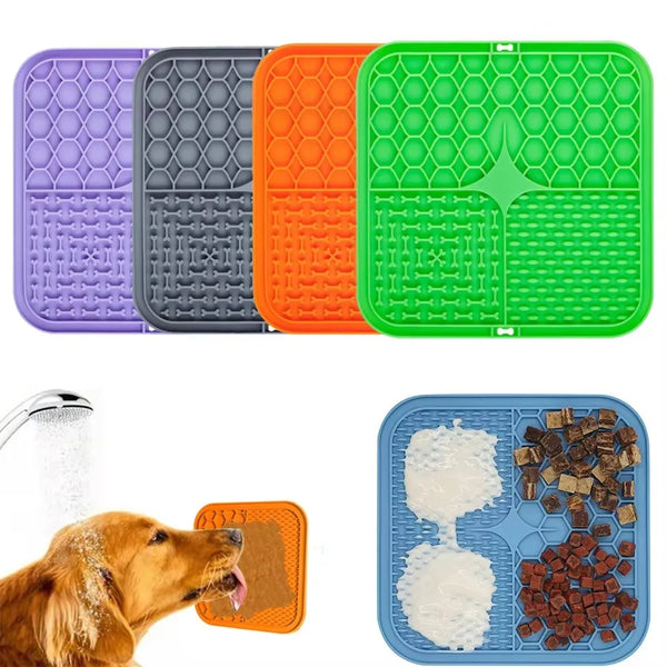 silicone licking mat for dogs and cats, slow feeding bowl with suction cups, calming aid for baths, grooming and stress relief
