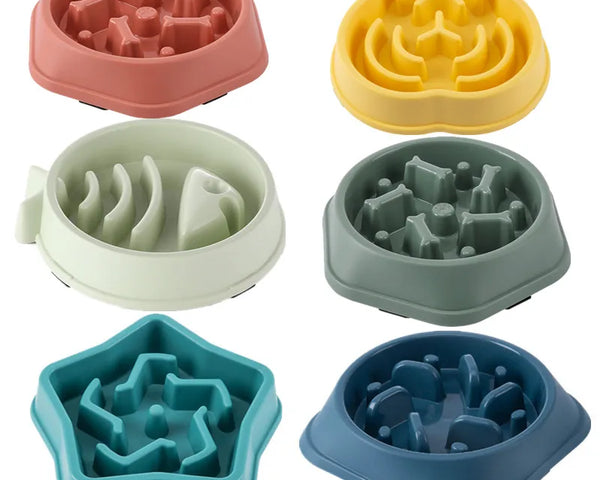 Original slow feeder pet bowl, maze design, non-slip, promotes healthy eating and digestion for cats and dogs.