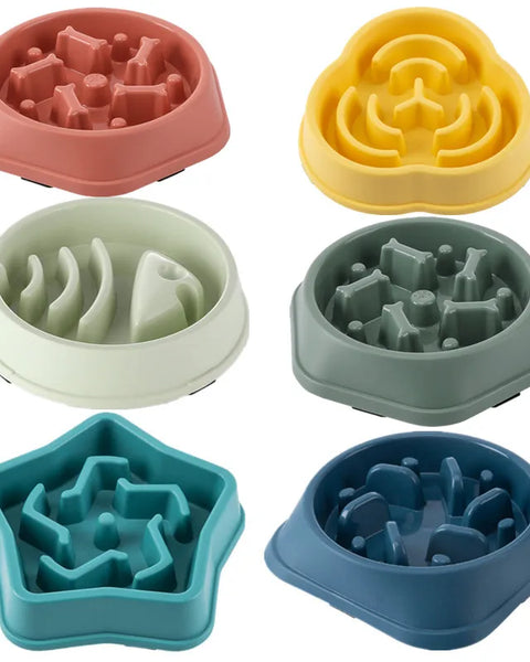Original slow feeder pet bowl, maze design, non-slip, promotes healthy eating and digestion for cats and dogs.