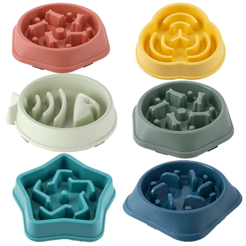 Original slow feeder pet bowl, maze design, non-slip, promotes healthy eating and digestion for cats and dogs.
