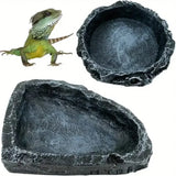 Original reptile feeding and water bowl, non-toxic durable material, realistic stone design, safe for bearded dragons and small reptiles.